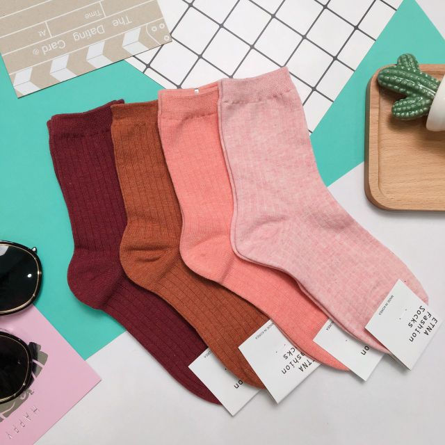 糖果純色條紋中筒襪