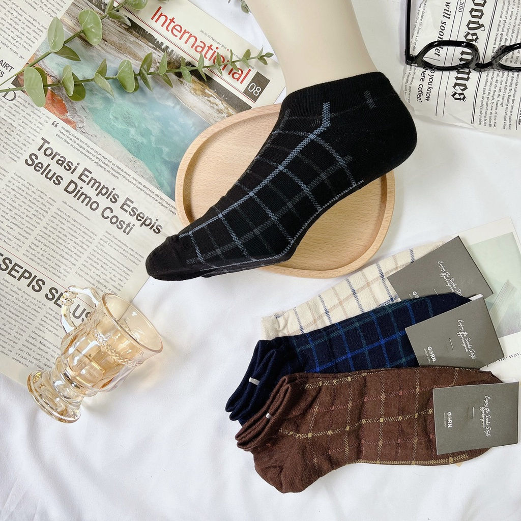 格紋條紋男短襪