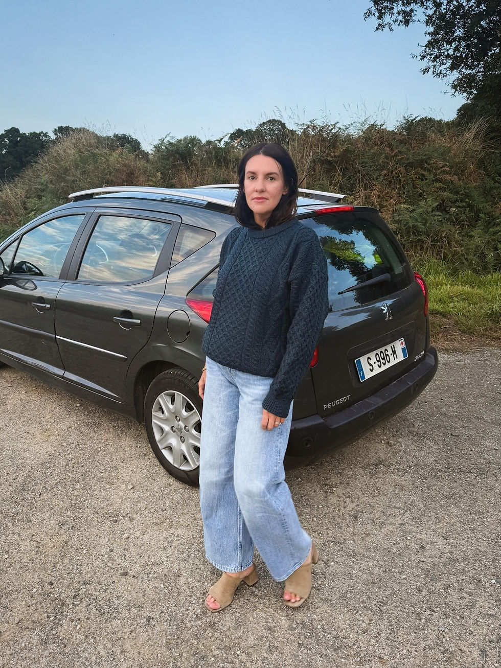 Miniature : Pull irlandais bleu marine et vert en laine