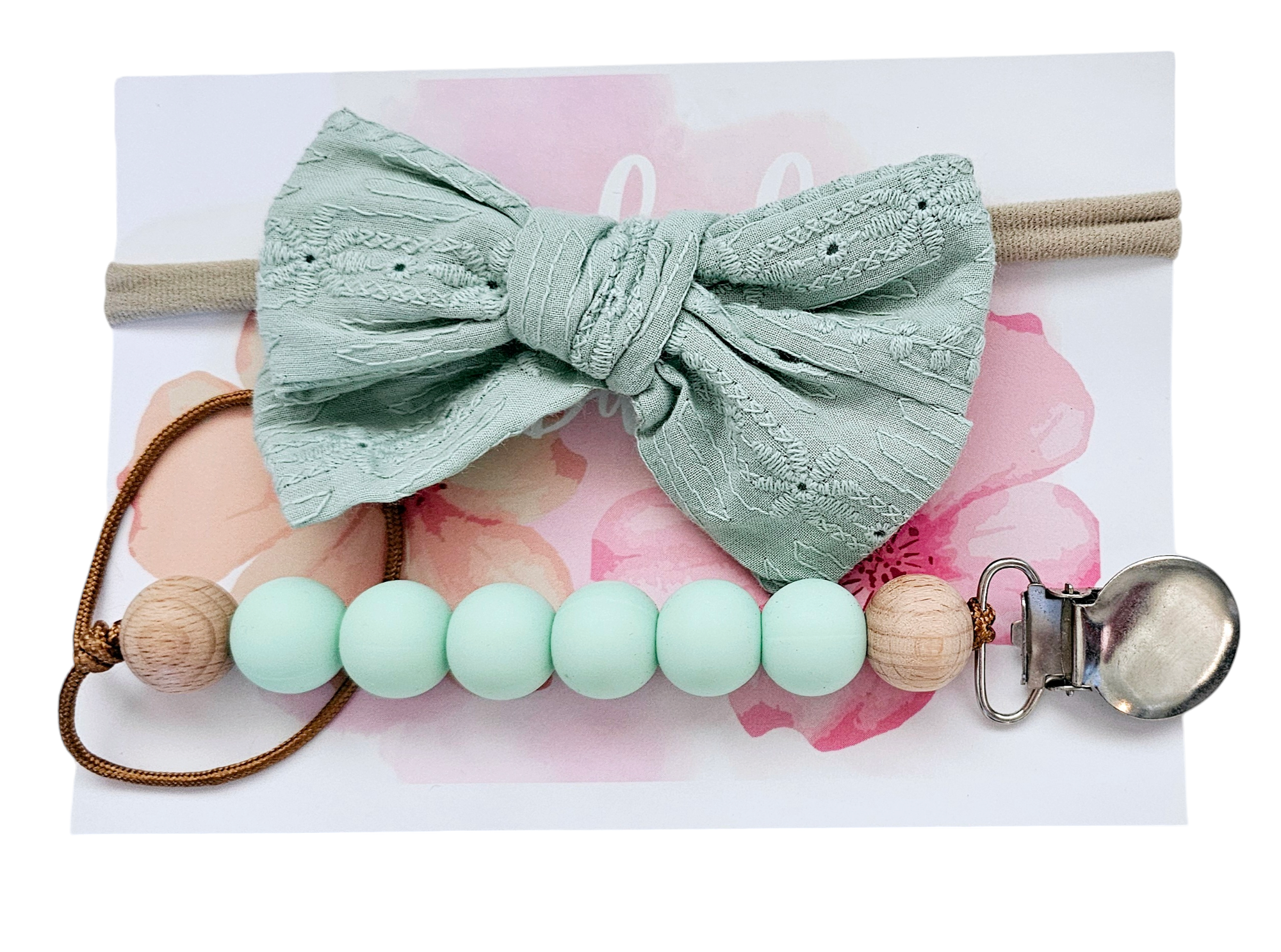 Bow & Dummy Clip set-  Aqua