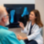 Doctor explaining X-ray results of fractured foot to a patient