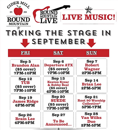 Live Music Calendar at Cedar Mill Cidery in Marble FAlls Texas.png