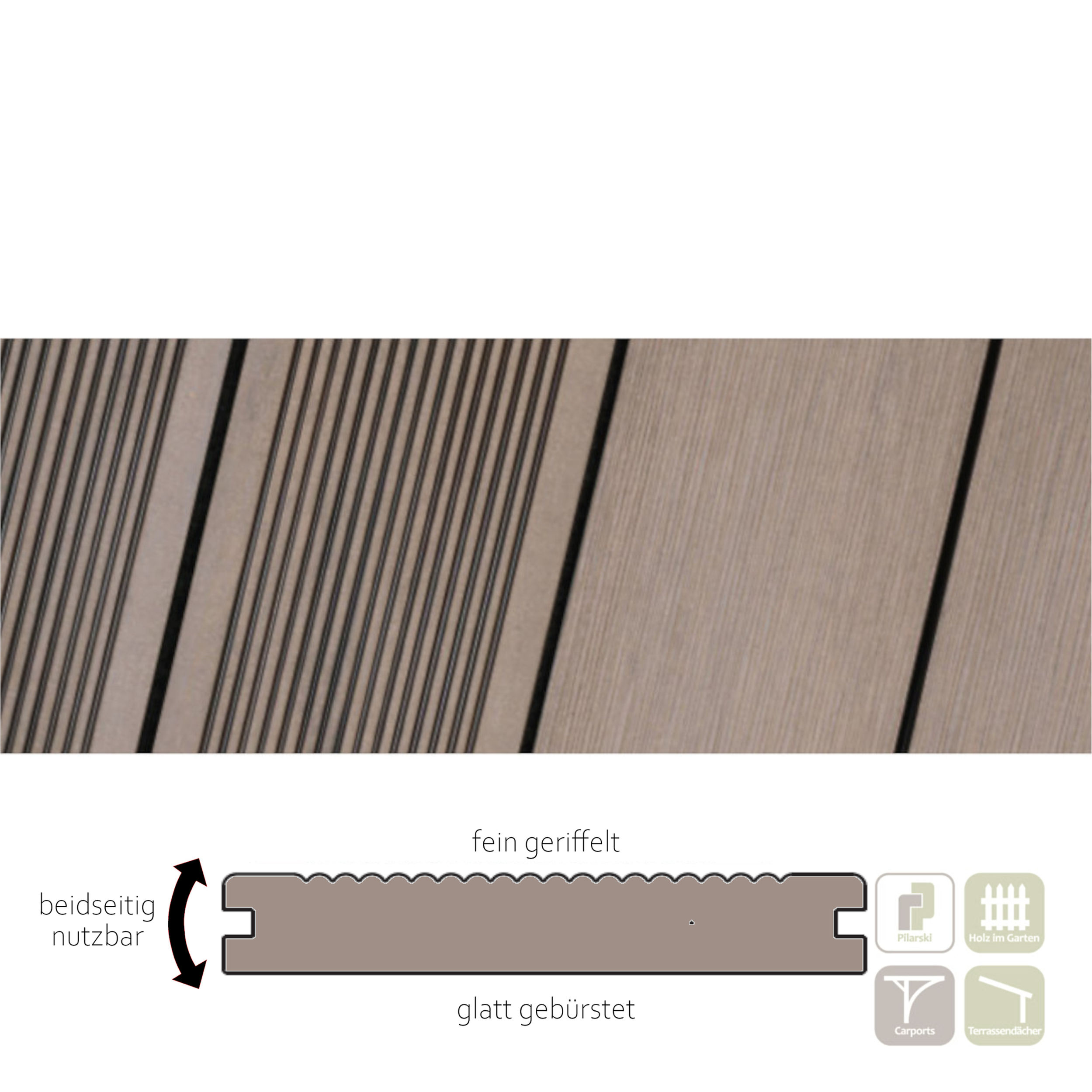 VD Terrassendiele Vintage WPC braun 20x146mm, fein / glatt gebürstet