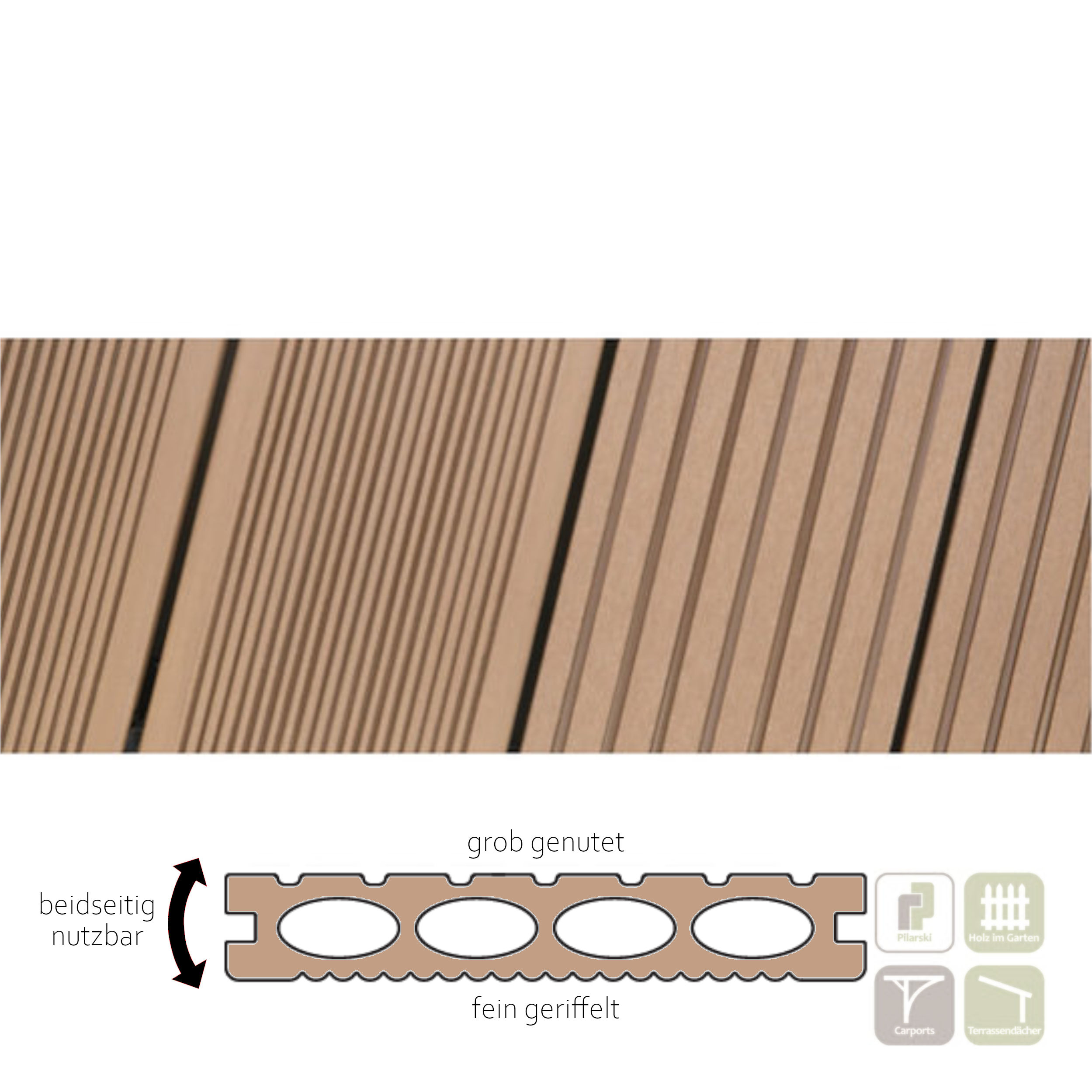 VD Terrassendiele WPC mahagoni 24x142mm, grob / fein