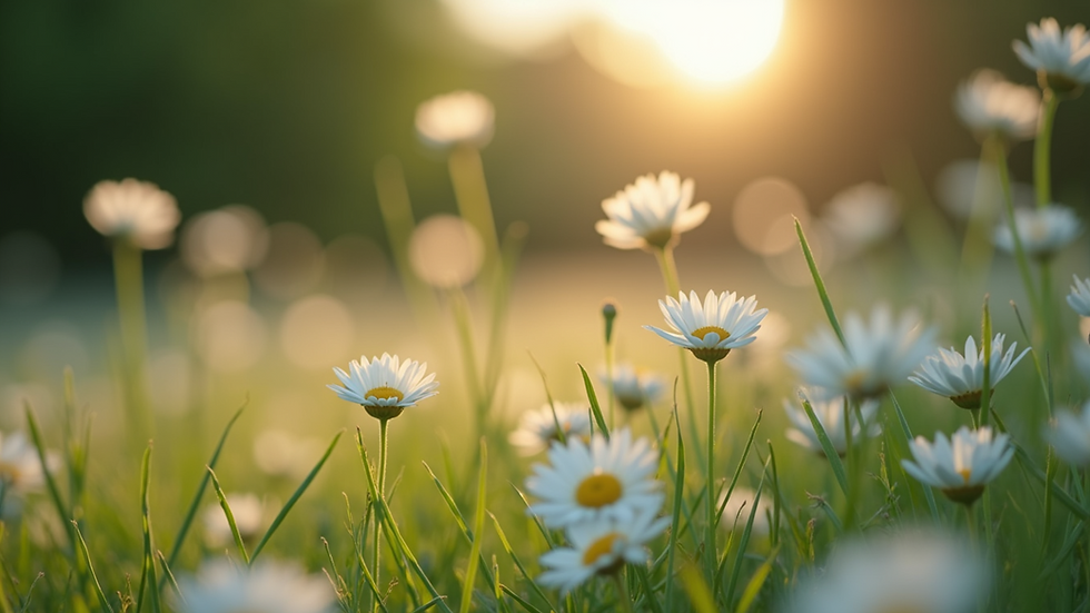 Close-up view of a serene natural landscape with blooming flowers