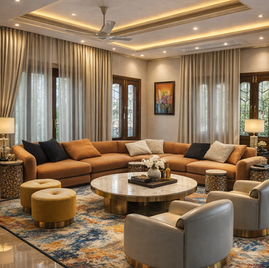 Ultra luxury Living Room Interior Design with Curved Sofa and circular centre table Jodhpur