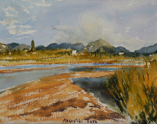 Paisagem Mar e Montanhas, Aquarela sobre