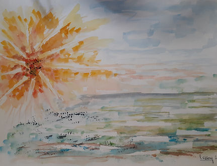 Soleil d Automne, aquarela sobre papel,