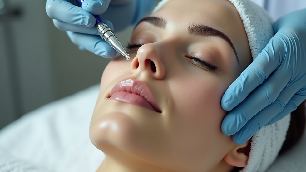 Eye-level view of skincare professional applying chemical peel