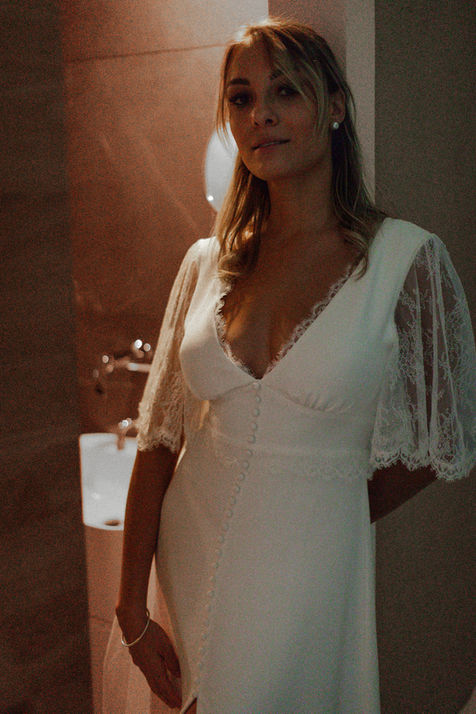 Robe en crêpe de soie et dentelle fine de Calais