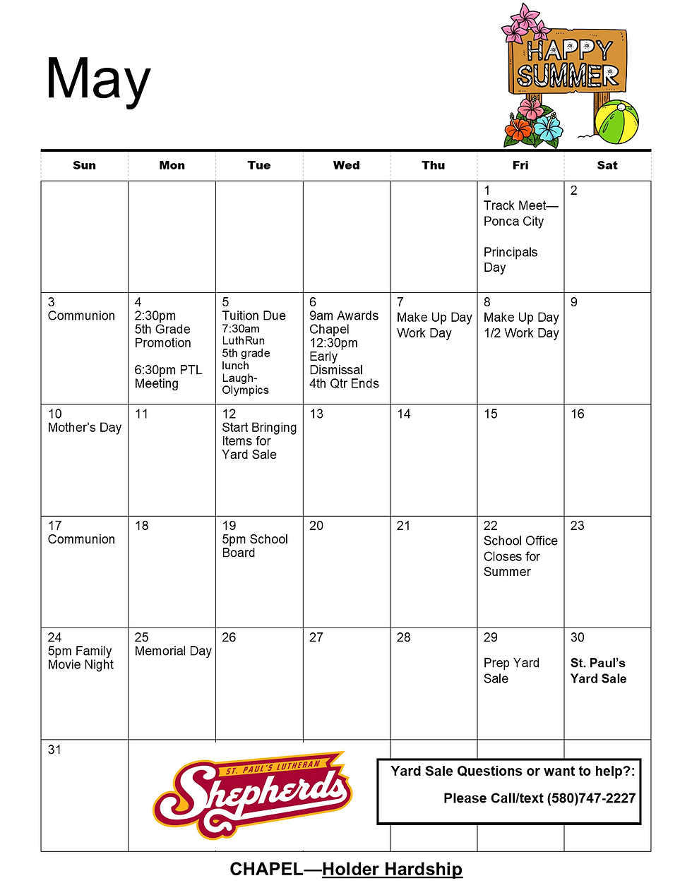 May 2026 - School Calendar