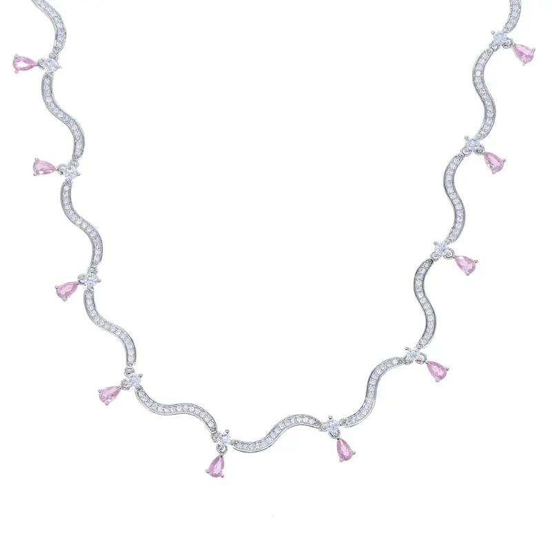 Thumbnail: 2025 Fashion White Pink Tear Drop Cubic Zirconia Micro Pave CZ Paved Bling Wave 