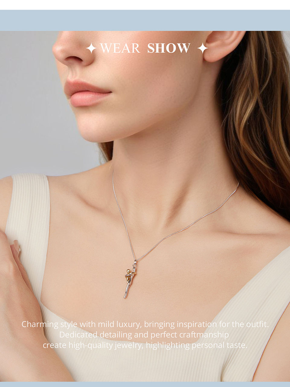 Thumbnail: BAMOER 925 Sterling Silver Two-tones Hug Necklace, Detachable Mother and Child P