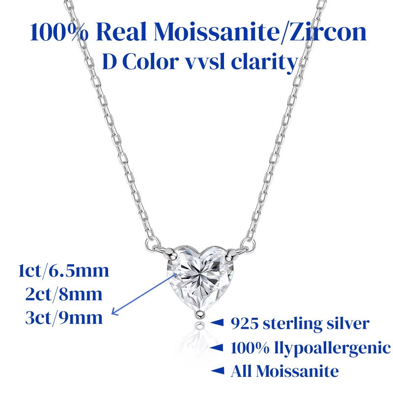 Thumbnail: WSHUO 1/2/3ct Heart Cut Moissanite Pendant Necklace S925 Pure Silver Plated 18K 