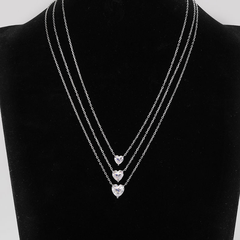 Thumbnail: WSHUO 1/2/3ct Heart Cut Moissanite Pendant Necklace S925 Pure Silver Plated 18K 