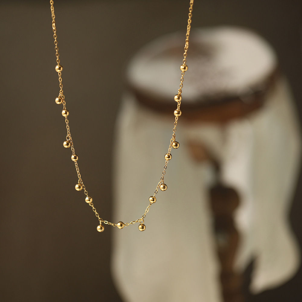 316L Gold Bean Tassel Necklace Waterproof Gold Plated Stainless Steel Choker Hig