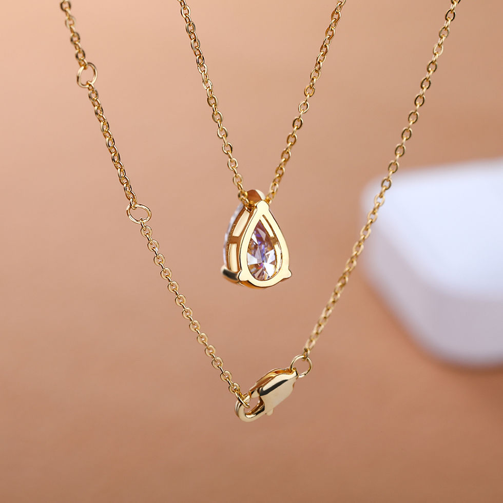 Thumbnail: 1-4CT Pear Cut D VVS1 Moissanite Necklace 100% S925 Silver 18k Gold Plated Singl