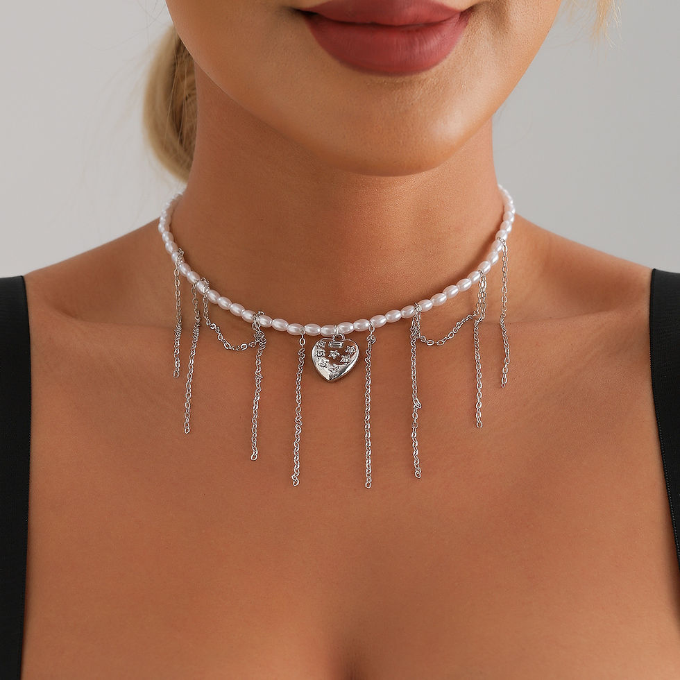 Thumbnail: LATS Heart Beaded Necklace Women Boho Crystal Class Gravel Clavicle Chain Cool Y