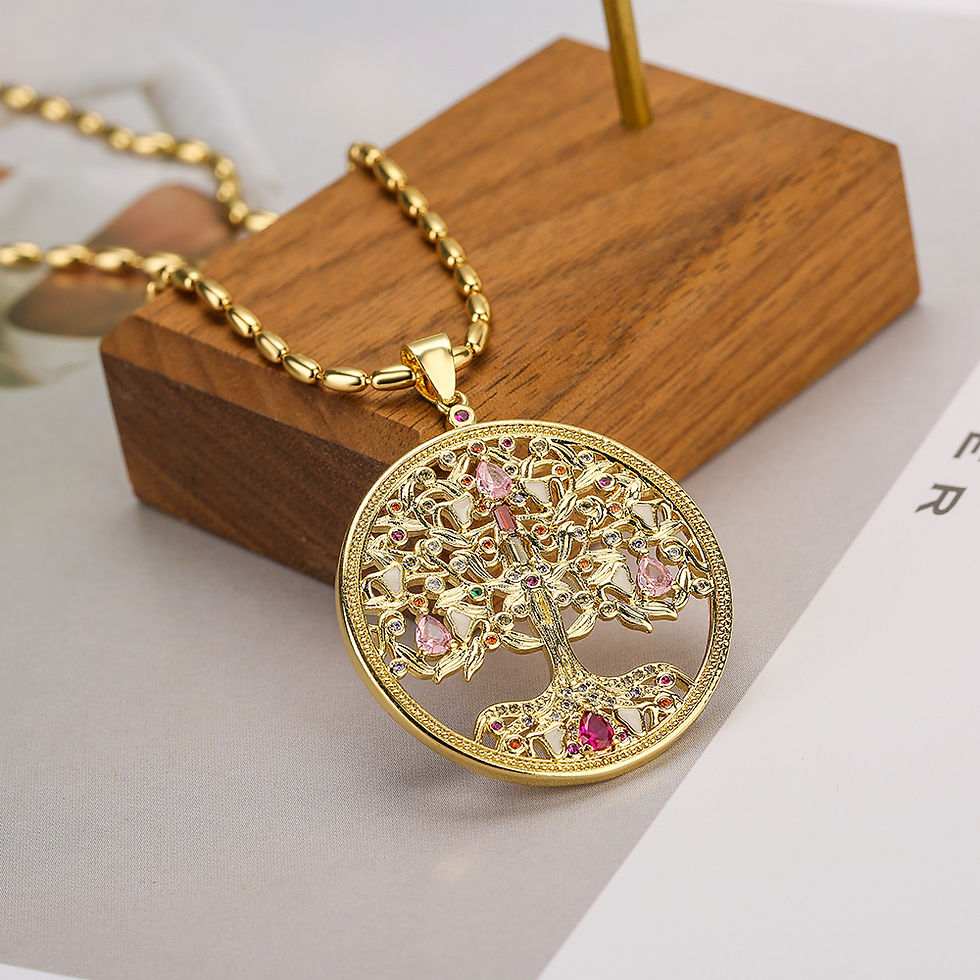 Thumbnail: NEWBUY Trendy Gold Color Hollow Design Life Tree Pendant Stainless Steel Chain N