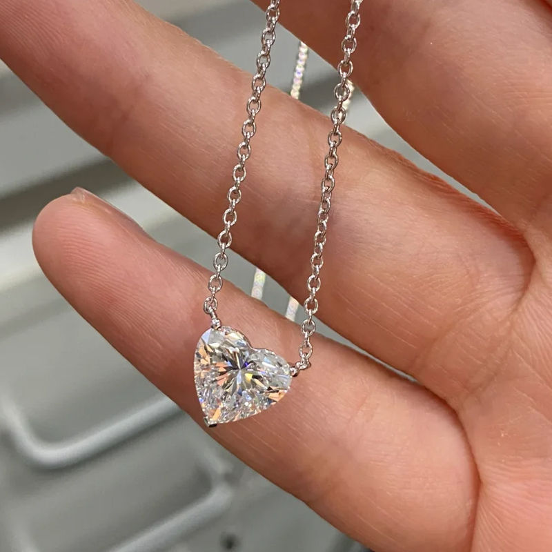 Thumbnail: WSHUO 1/2/3ct Heart Cut Moissanite Pendant Necklace S925 Pure Silver Plated 18K 