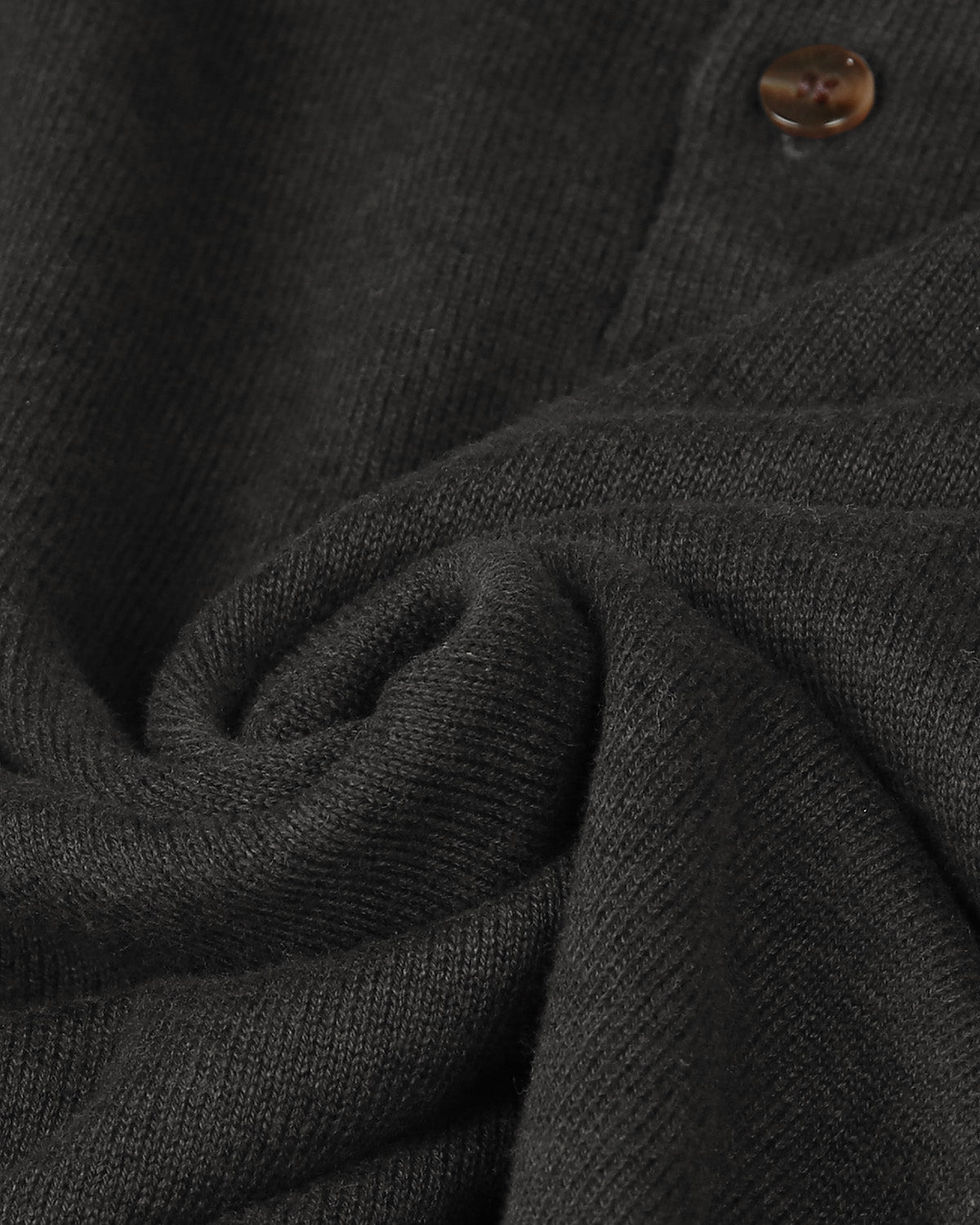 Thumbnail: Men's Charcoal Casual Polo Sweater | Long Sleeve Pullover Button Knit Shirt