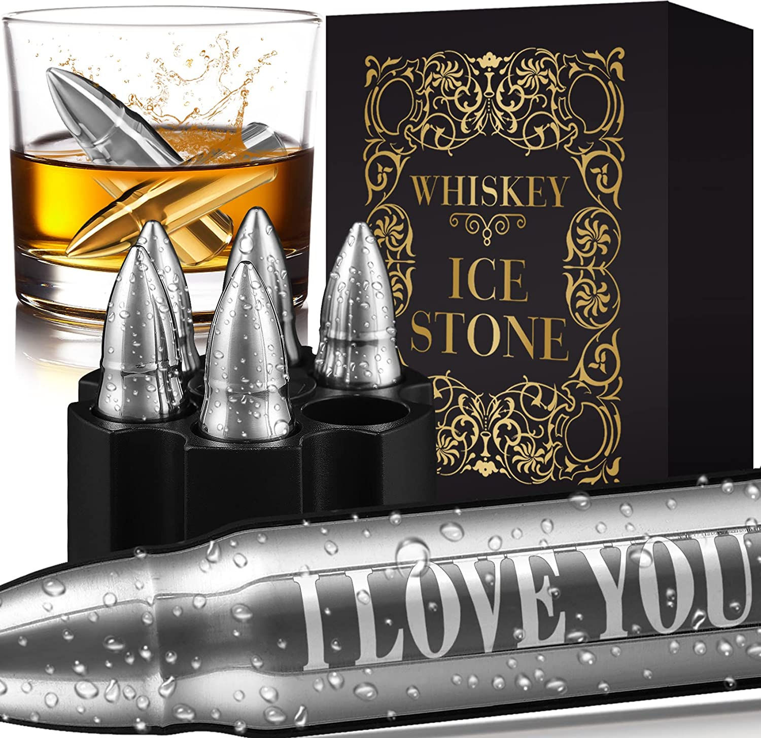 Stainless Steel I Love You Whiskey Stones Set