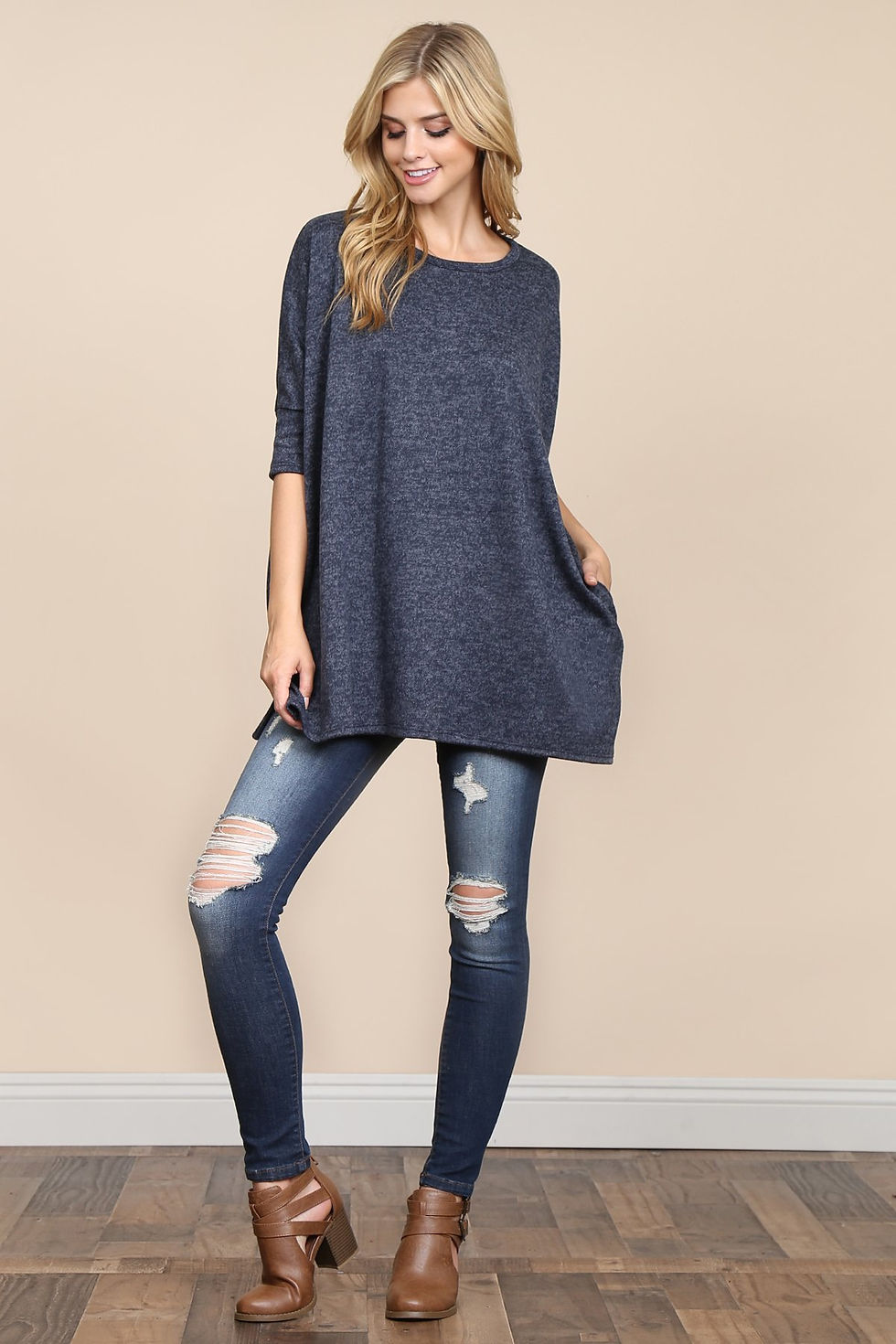 Thumbnail: Two Tone Hacci Oversized Dropped Shoulder