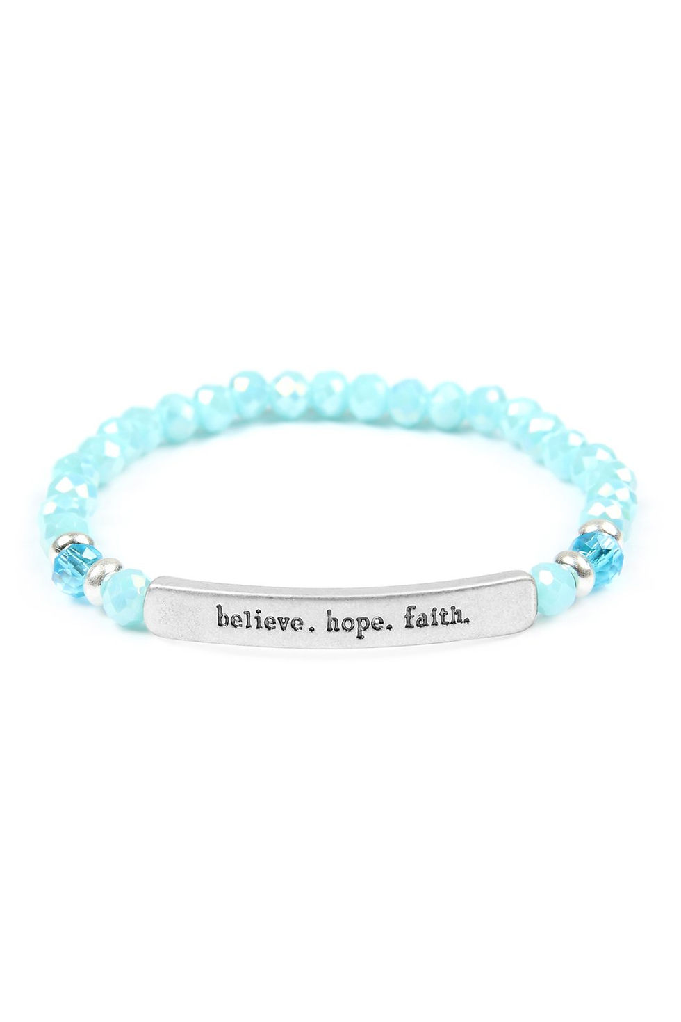 Thumbnail: "Believe, Hope, Faith" 6mm Glass Beads Stretch Bracelet