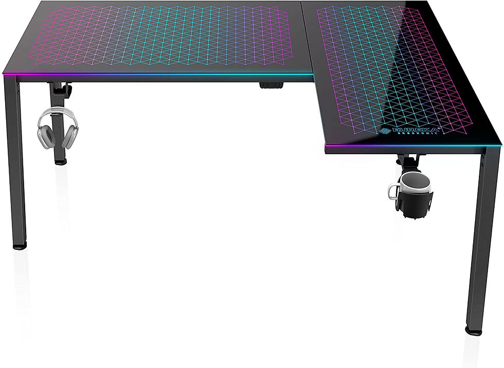Thumbnail: ERGONOMIC Music Sensing LED Lights Glass Gaming Desk