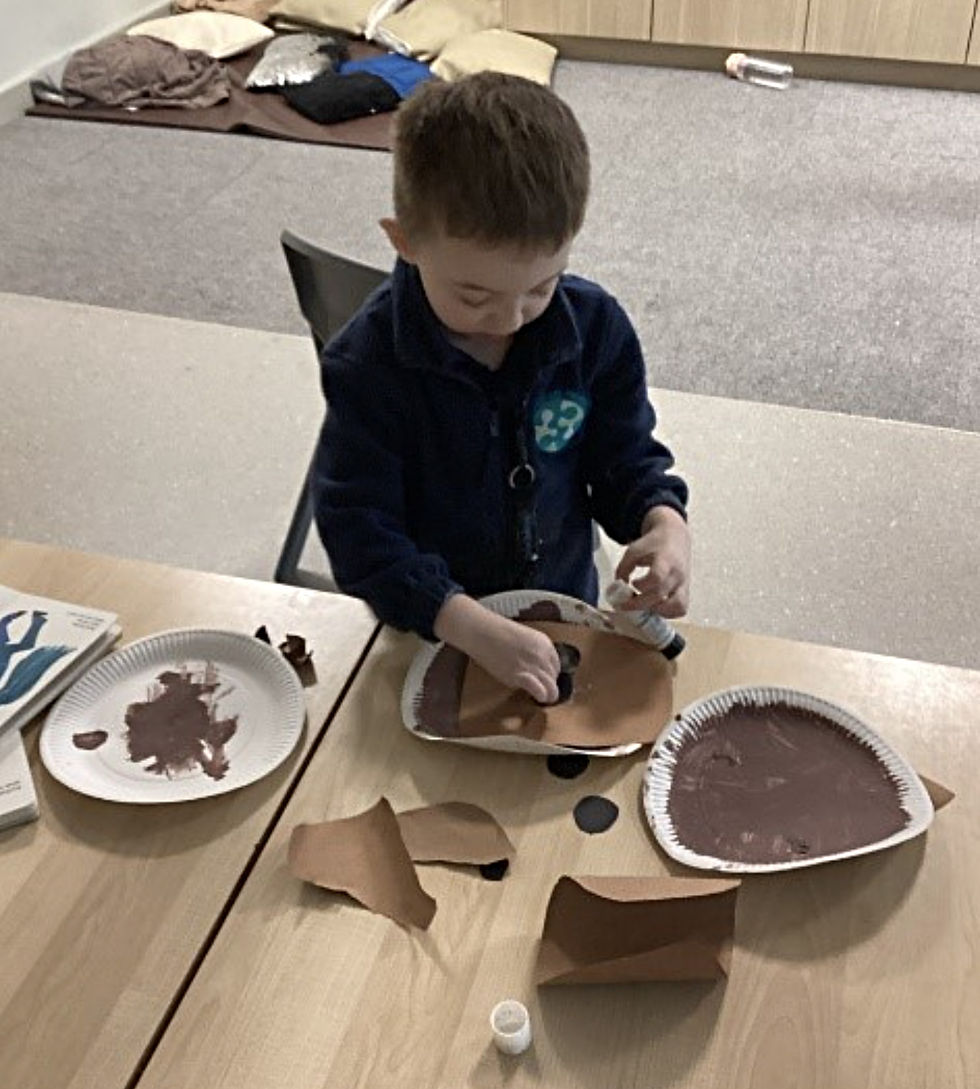 Following instructions and using our own creativity to make bear masks.