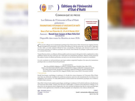 Les Éditions de l’UEH annoncent la sortie de Traumatismes psychiques et insécurité en Haïti