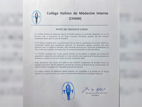 CHAMI condamne l’assassinat du Dr Roger Germain et appelle à des mesures urgentes contre l’insécurité en Haïti