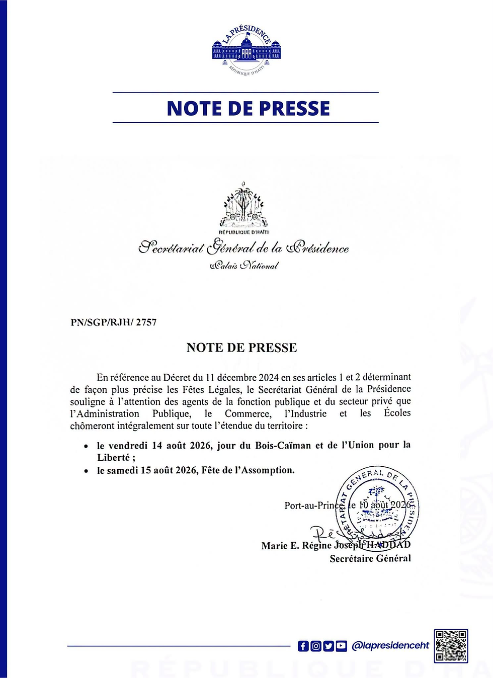14 et 15 août : deux journées chômées sur tout le territoire national