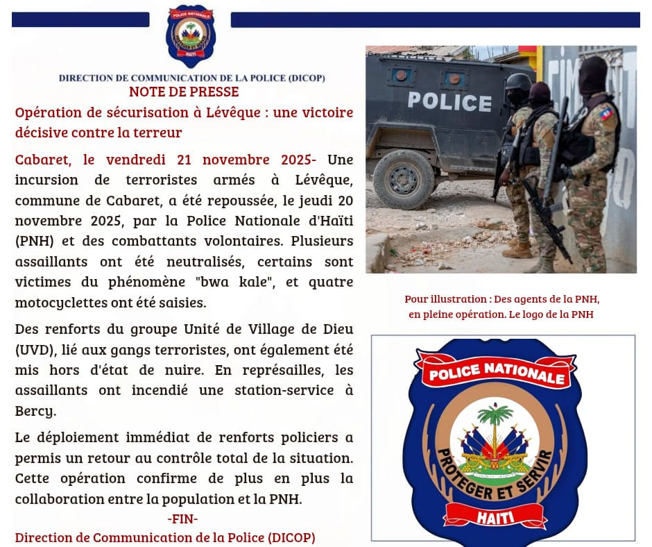 La PNH neutralisent plusieurs assaillants à Cabaret lors d'une opération anti-gang