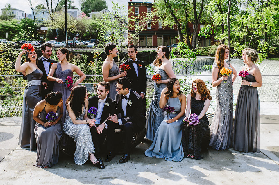 baby bridal wedding bouquets silver grey silk bridesmaid dresses with colorful flowers bold flowers