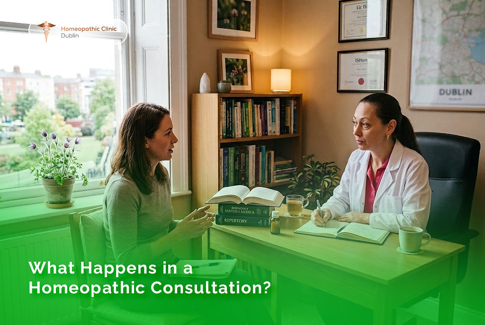 Homeopath taking notes during a consultation at Homeopathic Clinic Dublin