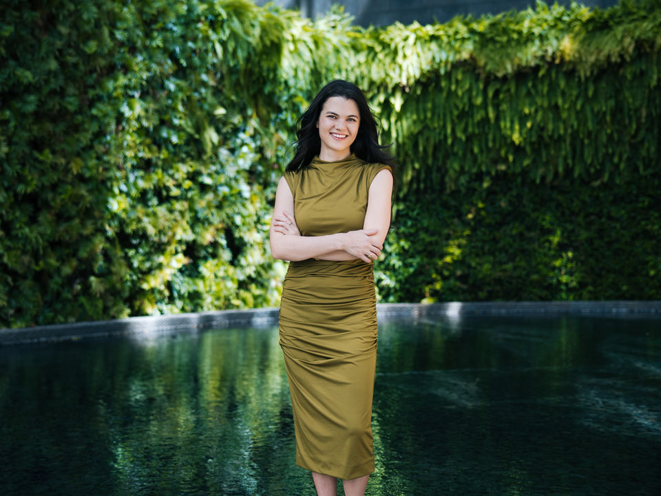 Sustainable fashion entrepreneur portrait in Santa Barbara with organic modern styling