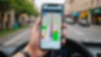 Close-up view of a smartphone with GPS navigation app