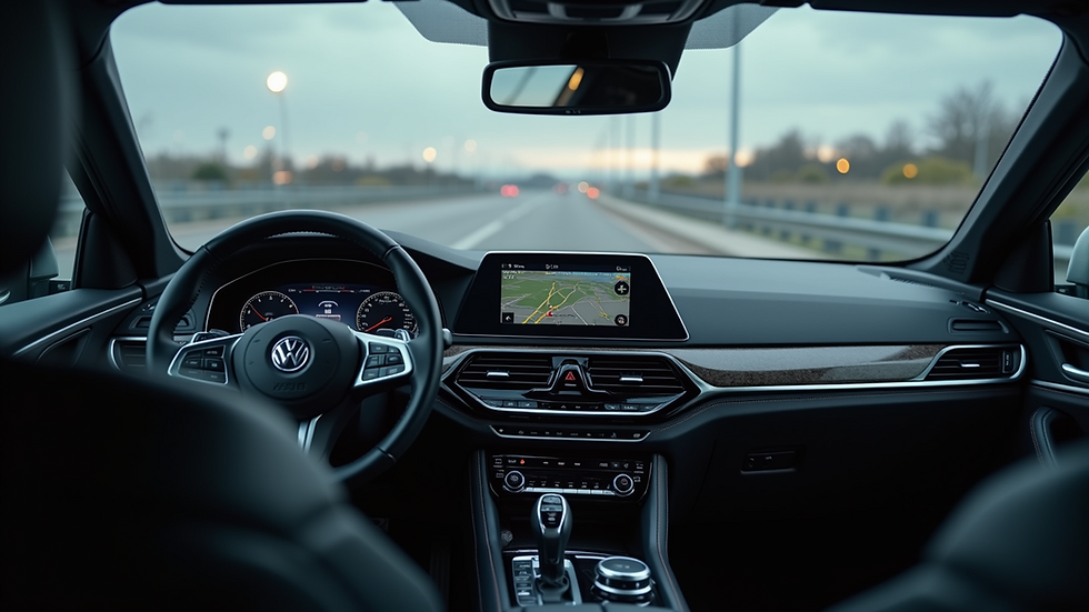 High angle view of a modern car dashboard with a navigation system