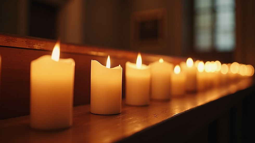 Close-up view of a peaceful spiritual space with candles