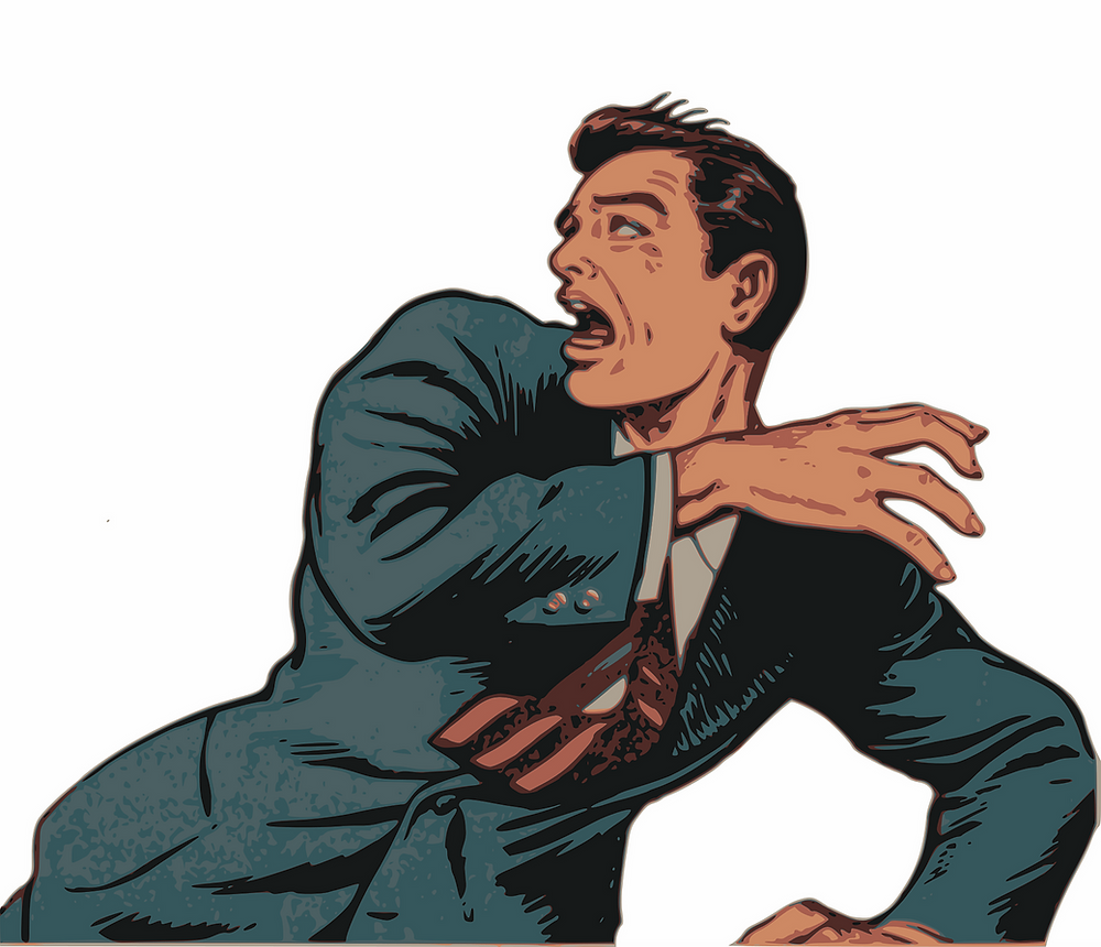 Comic book business man running in fear