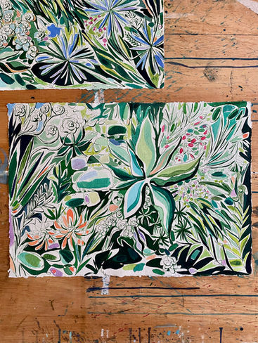 Aloes, succulents and agapanthus painting