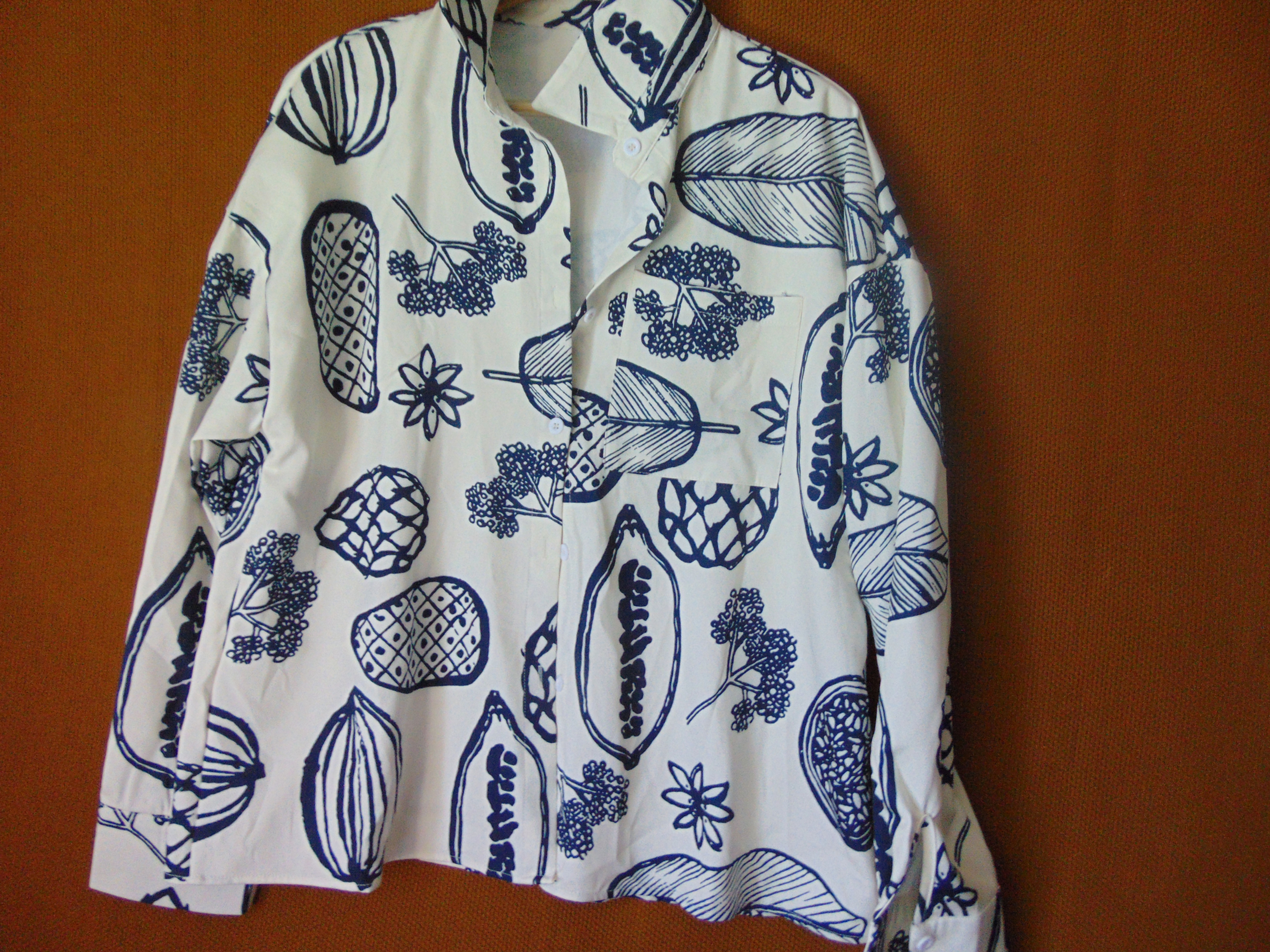 Extra Large Shirt Coat with Blue Pattern and White Background