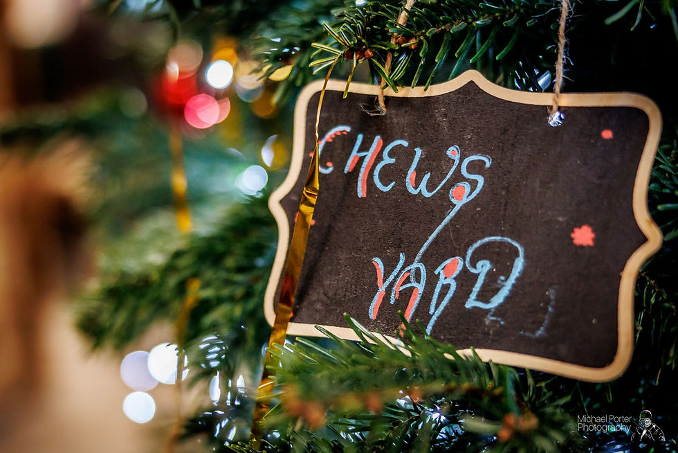Chew's Yard ornament on a Christmas Tree in Chew's Yard's foodhall