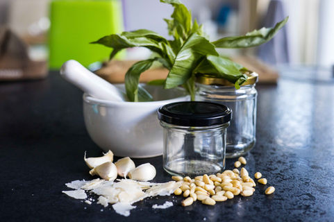 All the ingredients to make pesto