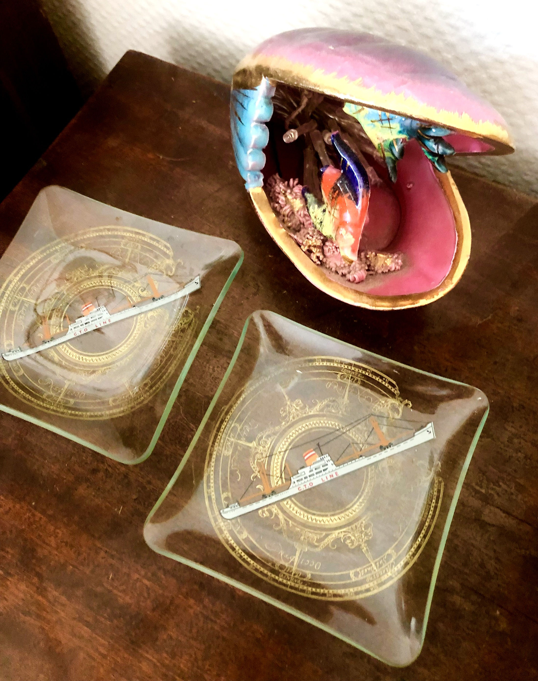 2 Coupelles en verre paquebots CTO 60s