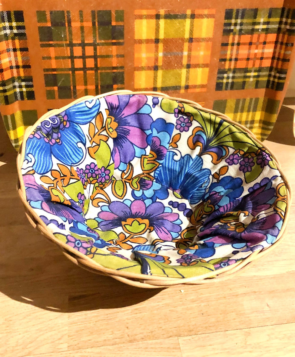 Miniature : Corbeille à pain osier et tissu 70s