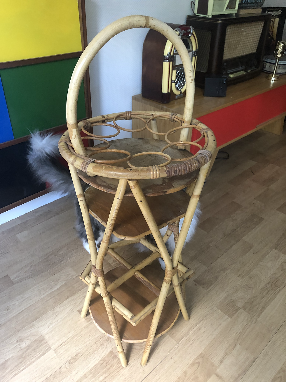 Miniature : Petit bar rond en rotin-osier vintage 1970s