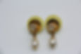 Thumbnail: Chanel Vintage 96C Resin Dot Yellow Bean Imitation Pearl Dangle Clip-on Earrings