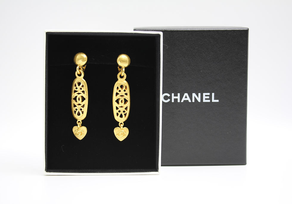 Chanel 95P鍍金捕夢網雕花心心耳夾
